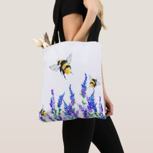 Schöne Frühlingsblumen und Bienen fliegen - Zeichn Tasche