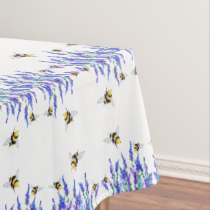 Schöne Frühlingsblumen und Bienen fliegen - Zeichn Tischdecke