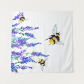 Schöne Frühlingsblumen und Bienen fliegen - Zeichn Wandteppich (Vorderseite (Horizontal))