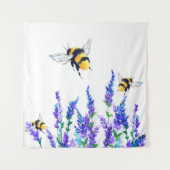 Schöne Frühlingsblumen und Bienen fliegen - Zeichn Wandteppich (Vorderseite)