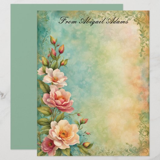 Schöne Frühlingsblumen verblasst dekorative Grenze Briefbogen (Vorne/Hinten)