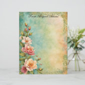 Schöne Frühlingsblumen verblasst dekorative Grenze Briefbogen (Stehend Vorderseite)