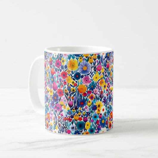 Schöne Frühlingsfarbenfrohe Girl-Wildblumen Kaffeetasse (Vorderseite Links)