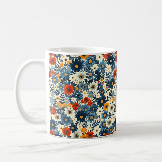 Schöne Frühlingsfarbenfrohe Girl-Wildblumen Kaffeetasse (Links)