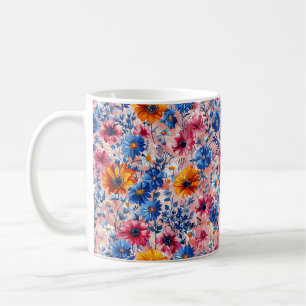 Schöne Frühlingsfarbenfrohe Girl-Wildblumen Kaffeetasse