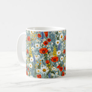 Schöne Frühlingsfarbenfrohe Girl-Wildblumen Kaffeetasse