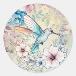 Schöne Frühlingsflora Hummingbird Runder Aufkleber