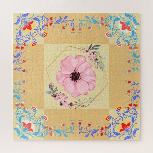 Schöne Frühlingsflorale Kunst, orange Hintergrund Puzzle (Horizontal)