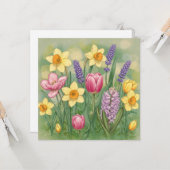 Schöne Frühlingsgartenblumen  Karte (Vorderseite/Rückseite Beispiel)