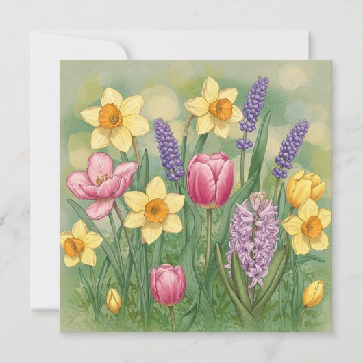 Schöne Frühlingsgartenblumen  Karte (Vorderseite)