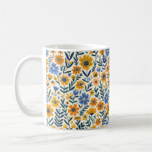 Schöne Frühlingsgelbe Blaue Mädchenhafte Wildblume Kaffeetasse