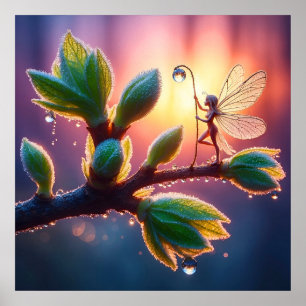 Schöne Frühlingsnatur mit Miniatur-Feenkunst Poster