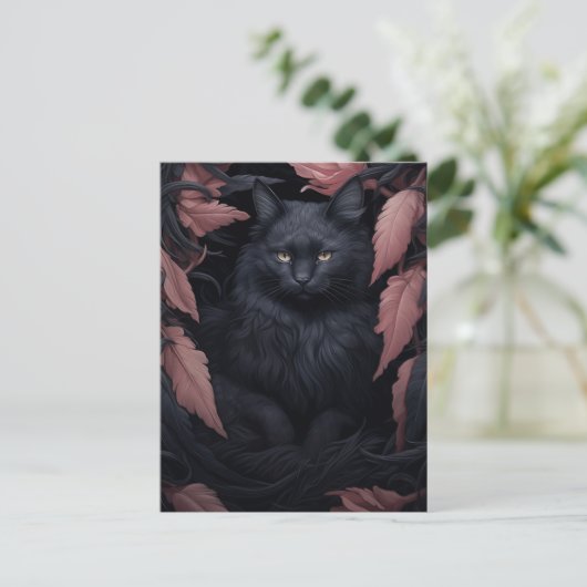 Schöne Furry Black Cat Postkarte (Stehend Vorderseite)