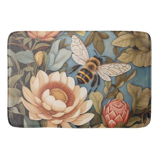 Schöne Gartenbiene mit Protea-Blumen Badematte (Vorderseite)