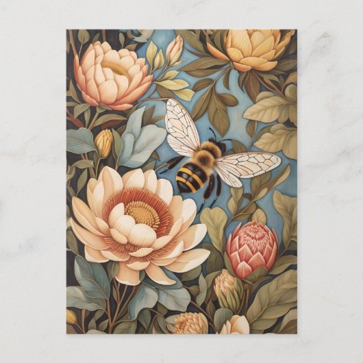 Schöne Gartenbiene mit Protea-Blumen Postkarte (Vorderseite)