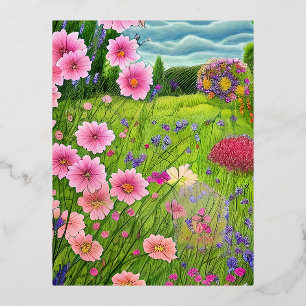 Schöne Gartenlandschaft Blume Illustration Schmerz Folien Feiertagspostkarte