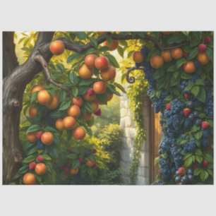 Schöne Gartenlandschaft mit reifen Äpfeln und Trau Seidenpapier