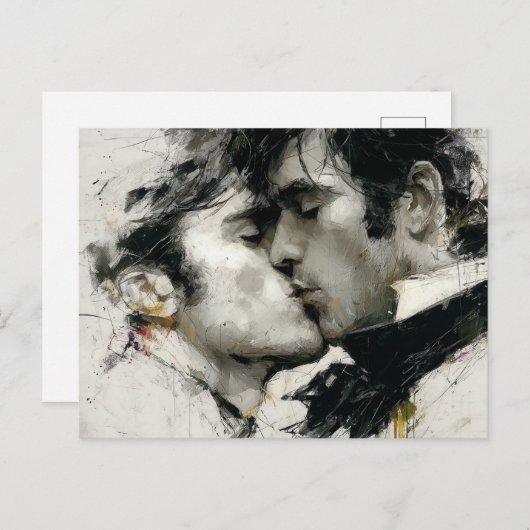 Schöne Gay Men küssen in Schwarz und Weiß Postkarte (Vorne/Hinten)