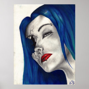 Schöne gebrochene Fantasie Goth Girl Blauer Hair K Poster