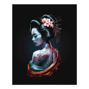 Schöne Geisha Art Print - Schwarzer Hintergrund! Fotodruck