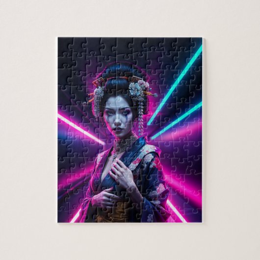 Schöne Geisha Puzzle mit Neon - Elegan (Vertikal)