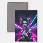 Schöne Geisha Puzzle mit Neon - Elegan Magnet (Vorderseite/Rückseite)