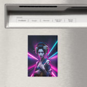 Schöne Geisha Puzzle mit Neon - Elegan Magnet (In Situ (Geschirrspüler))