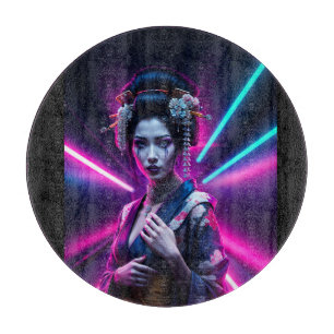 Schöne Geisha Puzzle mit Neon - Elegan Schneidebrett