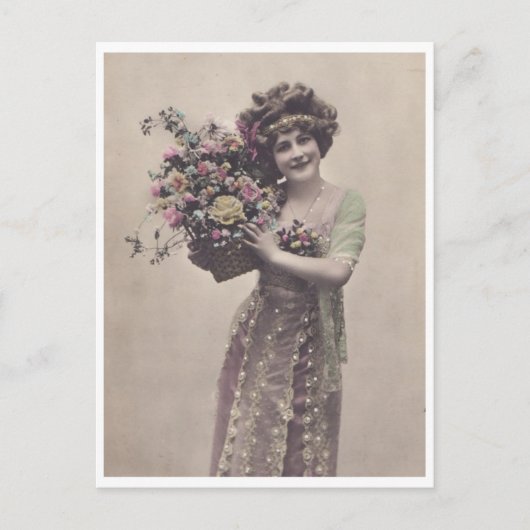 Schöne gekleidete Retro Young Woman Postkarte (Vorderseite)