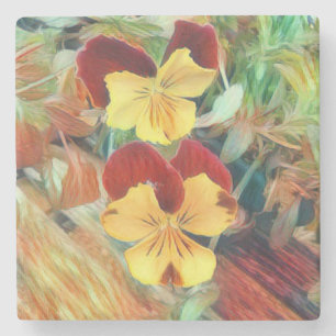 Schöne, gelb-braun gestrichene Stiefmütterchen Pan Steinuntersetzer