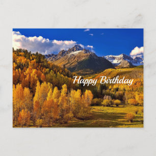 Schöne gelbe Bäume Berg Geburtstag Postkarte