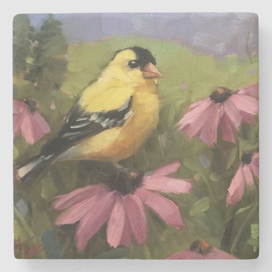 Schöne Gelbe Bird Kunst, Kultur Steinuntersetzer (Vorderseite)