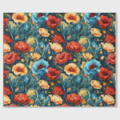 Schöne gelbe blaue Blumen Botanische Printwerbung Geschenkpapier (Flach)