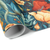 Schöne gelbe blaue Blumen Botanische Printwerbung Geschenkpapier (Rolleneckpunkt)