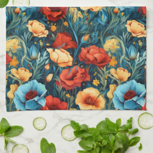 Schöne gelbe blaue Blumen Botanische Printwerbung Geschirrtuch