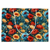 Schöne gelbe blaue und rote Blumenmuster Große Geschenktüte (Rückseite)