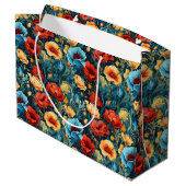 Schöne gelbe blaue und rote Blumenmuster Große Geschenktüte (Rückseite Schrägansicht)