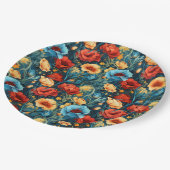 Schöne gelbe blaue und rote Blumenmuster Pappteller (Schrägansicht)