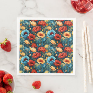Schöne gelbe blaue und rote Blumenmuster Serviette