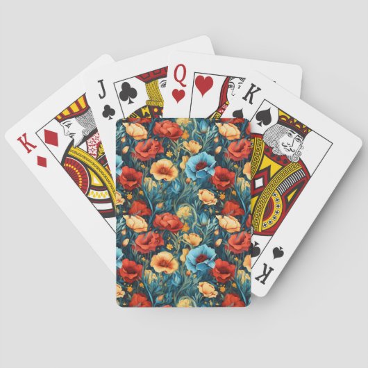Schöne gelbe blaue und rote Blumenmuster Spielkarten (Rückseite)
