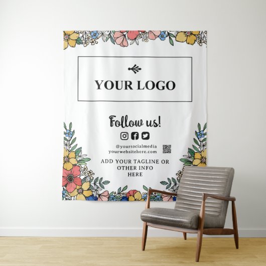 Schöne gelbe Blume Ihr Logo QR Code Hintergrund Wandteppich (Beispiel)