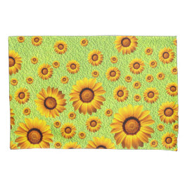 Schöne gelbe Blumen auf abstraktem Grün Kissenbezug