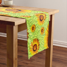 Schöne gelbe Blumen auf abstraktem Grün Kurzer Tischläufer