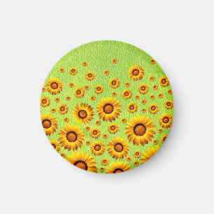 Schöne gelbe Blumen auf abstraktem Grün Magnet
