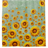 Schöne gelbe Blumen auf dunklem Kalkgrün Duschvorhang (Vorderseite)