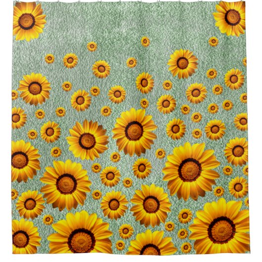 Schöne gelbe Blumen auf dunklem Kalkgrün Duschvorhang (Vorderseite)