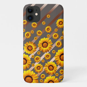 Schöne gelbe Blumen auf grauen, braunen Streifen Case-Mate iPhone Hülle