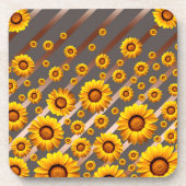 Schöne gelbe Blumen auf grauen, braunen Streifen Getränkeuntersetzer (Vorderseite)