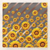 Schöne gelbe Blumen auf grauen, braunen Streifen Glasuntersetzer (Vorderseite)