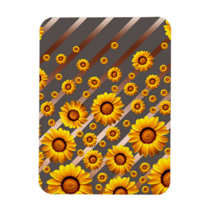 Schöne gelbe Blumen auf grauen, braunen Streifen Magnet
